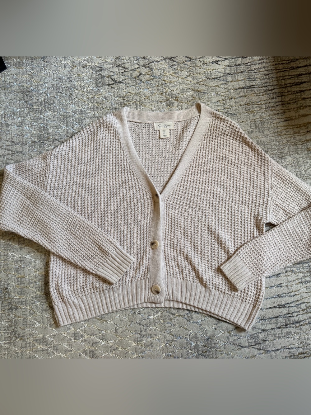 Jessica Simpson Light Beige Waffle Knit Button Cardigan